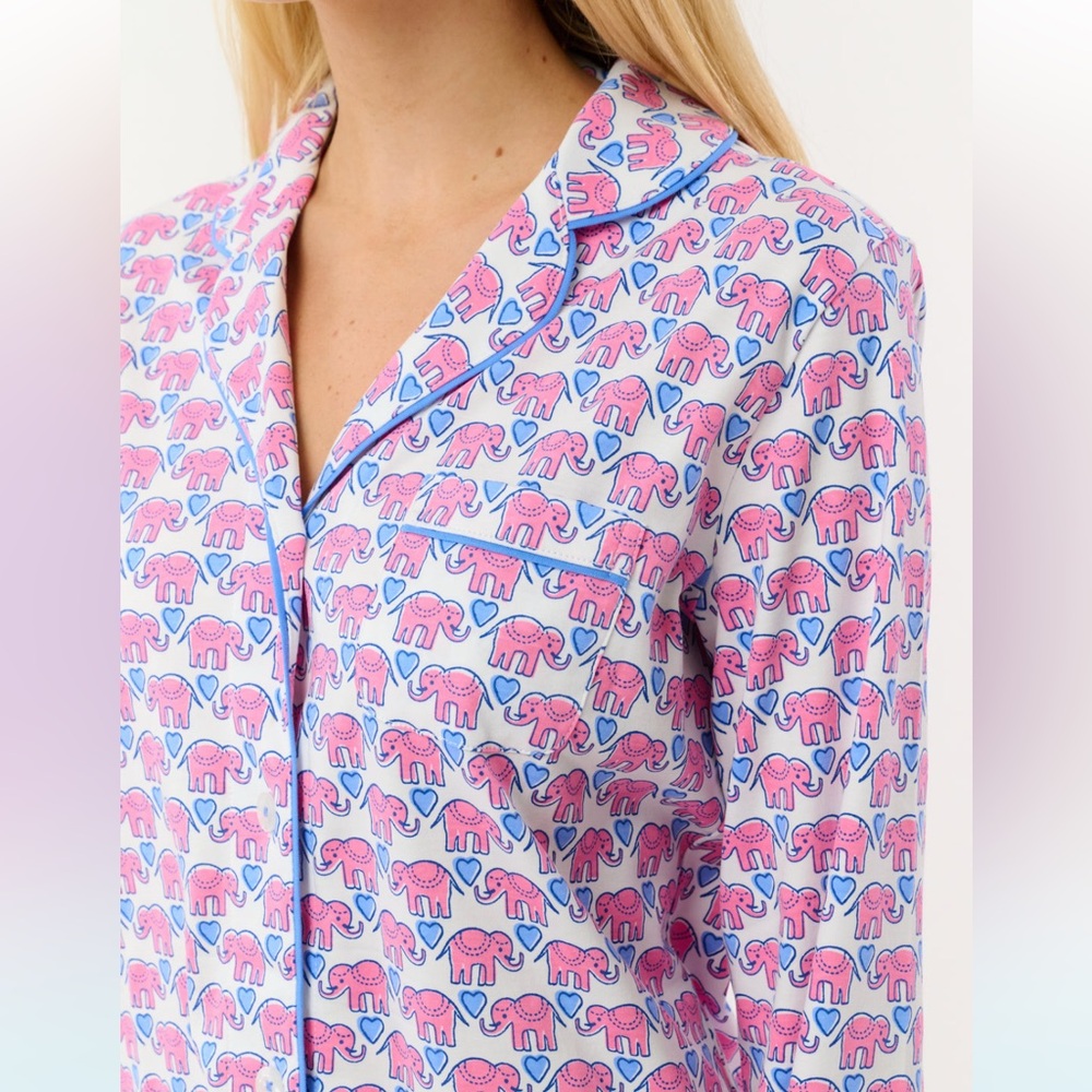 NWT Roller Rabbit Hathi Heart Long Sleeve Polo Pajama Set - Picture 2 of 4